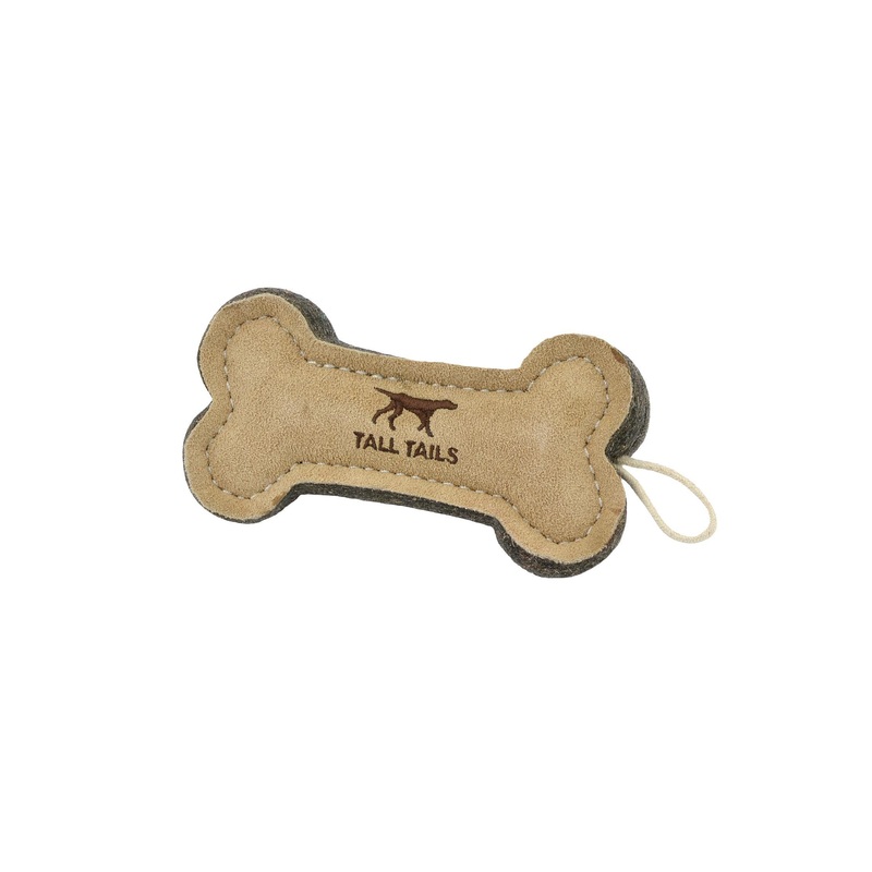 Tall Tails Natural Leather and Wool Bone Dog Toy 4 in