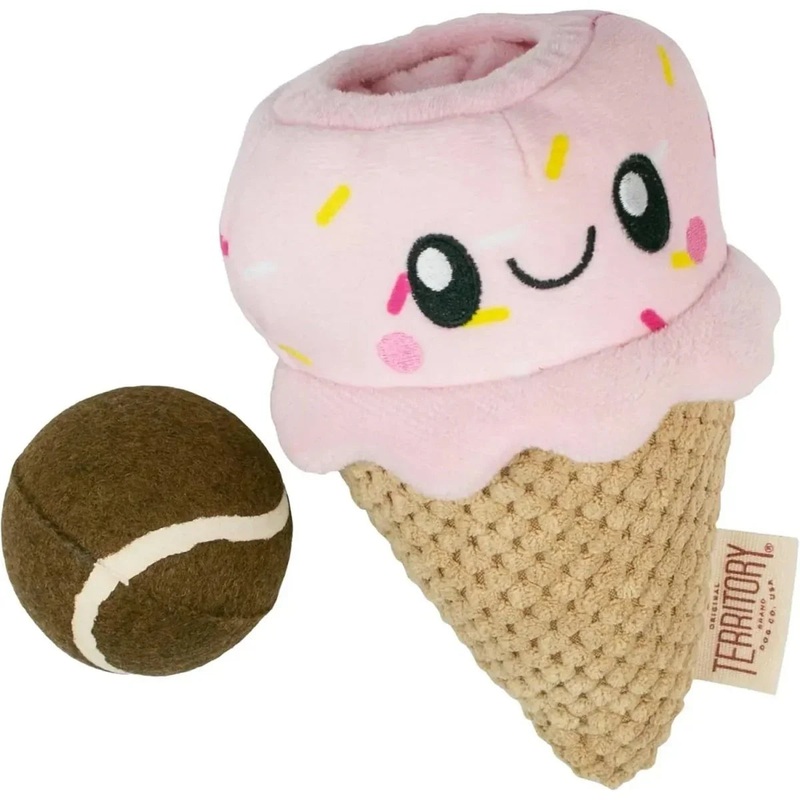 Territory 2 in 1 Plush Squeaker Removable Fetch Ball Dog Toy Ice Cream