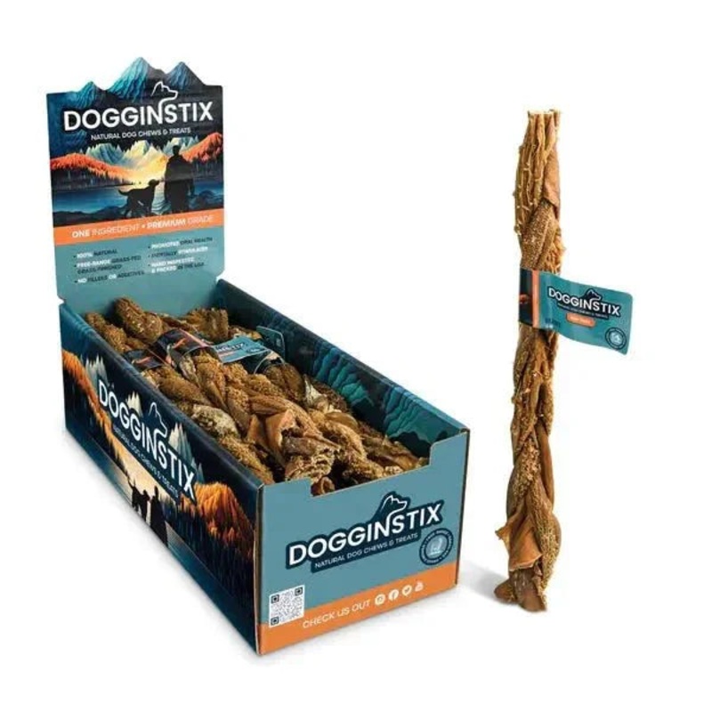 Dogginstix Braided Beef Tripe Sticks for Puppies 6″ Case of 30
