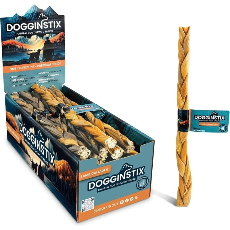 Dogginstix Braided Lamb Collagen Sticks Dog Chew 6″ Case of 45