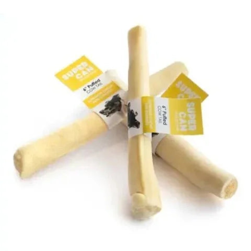Supercan Bullysticks 6″ White Cow Tail Best Dental Chews for Dogs 50 ct