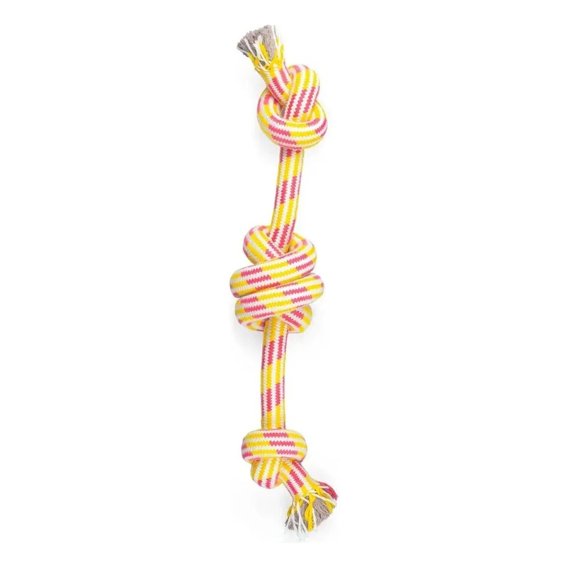 ThoozyPet 3-Knot Rope Dog Toy 25″ Yellow / Pink