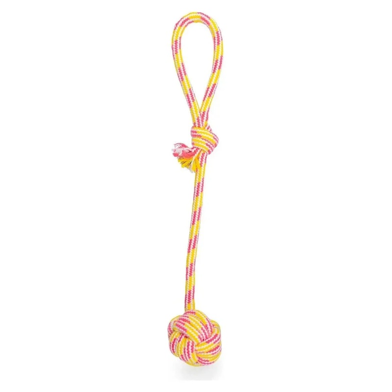 ThoozyPet Ball Tug Rope Dog Toy with Handle 17″ Yellow / Pink