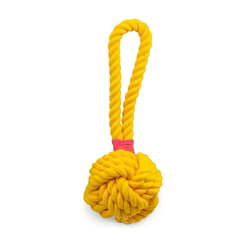 ThoozyPet Ball Tug Rope Dog Toy with Handle 3″ Yellow