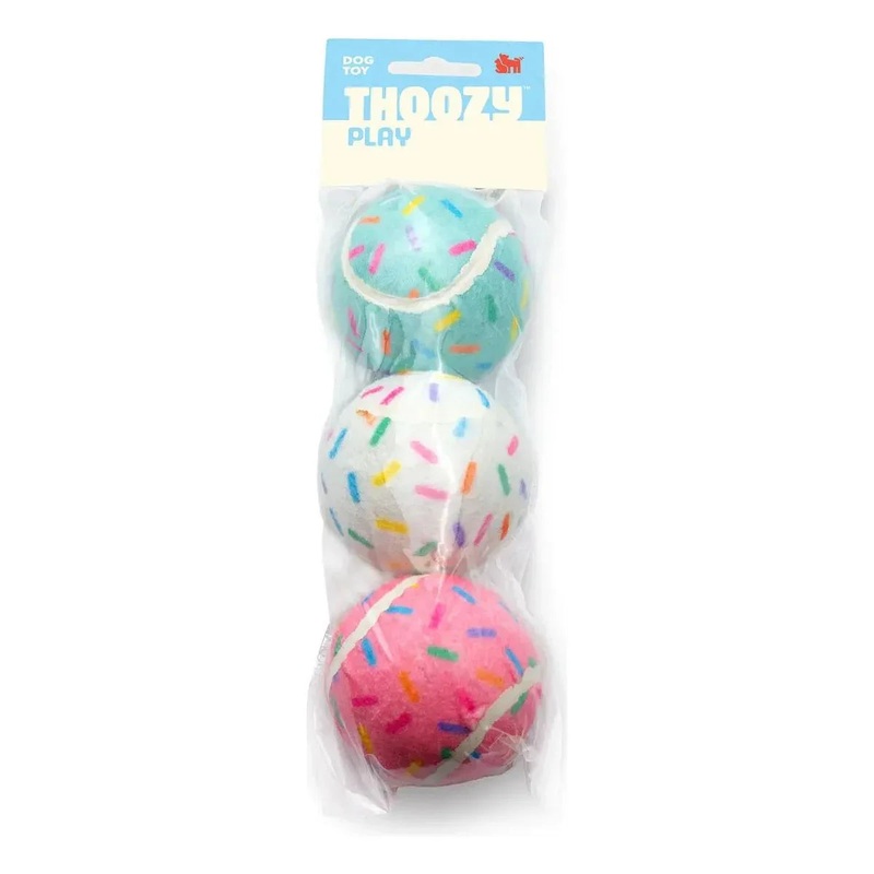 ThoozyPet Birthday 3pk Sprinkle Tennis Balls Fetch Dog Toy 2.5″