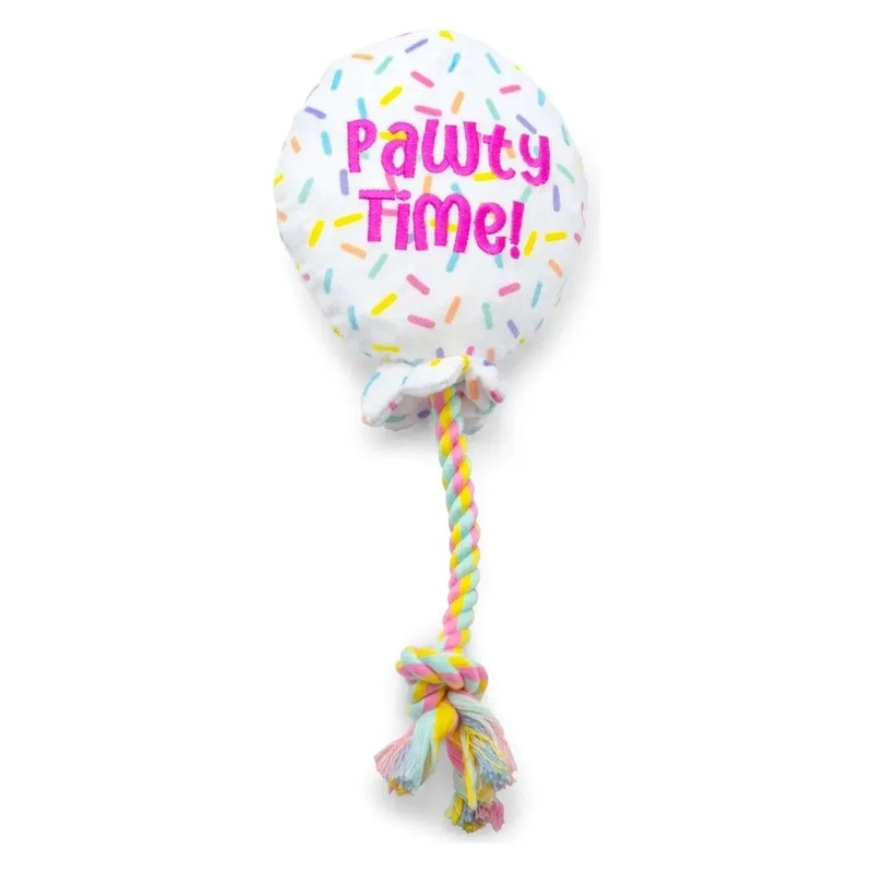 ThoozyPet Birthday Balloon Plush Dog Toy with Rope 7″