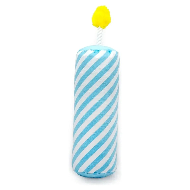 ThoozyPet Birthday Candle Plush Dog Toy with Rope 16″ Blue