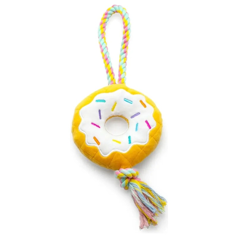 ThoozyPet Birthday Donut Plush Dog Toy with Rope 12″
