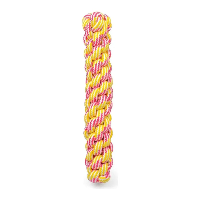 ThoozyPet Knotted Fetch Stick Rope Dog Toy 12.5″ Yellow / Pink