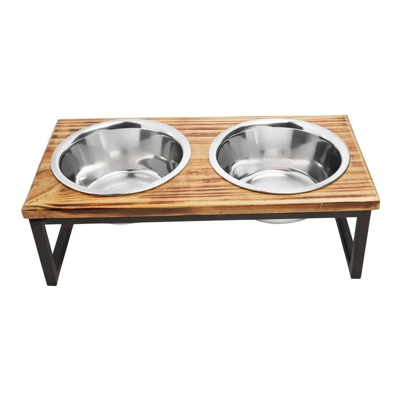 ThoozyPet Contempory Wooden Double Diner Dog Bowl 1 Pint