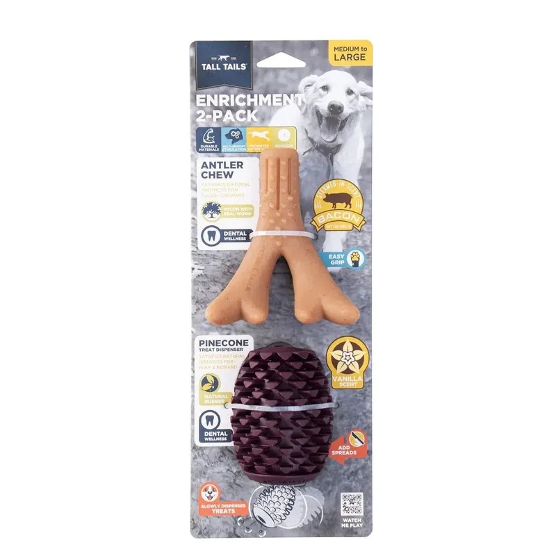 Tall Tails 2 Pack Antler/Acorn Enrichment Pack Safe Chew Toys for Dogs