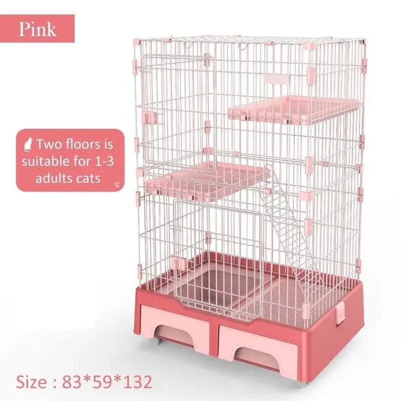 Talis Multifunctional 2 Door Large Removable Stainless Steel Wire Cat House Condo Cage with Pink