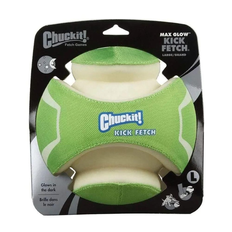 Chuckit! Kick Fetch Max Glow Dog Toys Glow Green/White Color Small