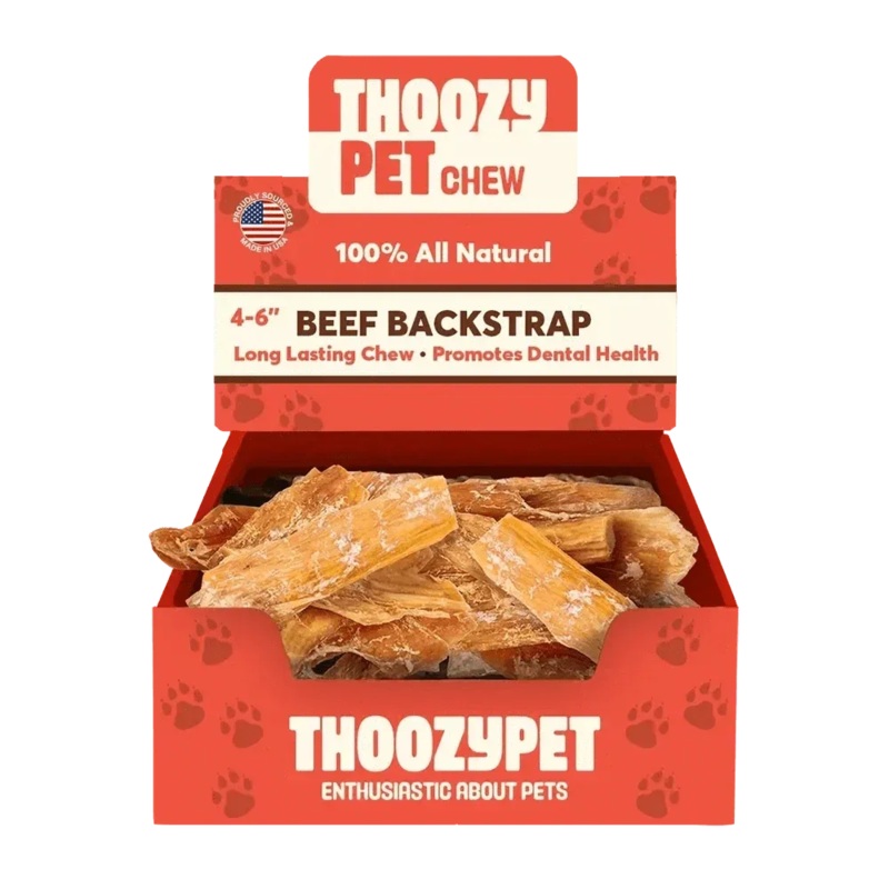 ThoozyPet USA-Sourced Beef Backstrap Dog Chews 4-6″ 50ct
