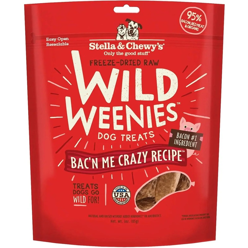 Stella & Chewys Dog Freeze-Dried Weenie Bacon Dog Treats 3Oz