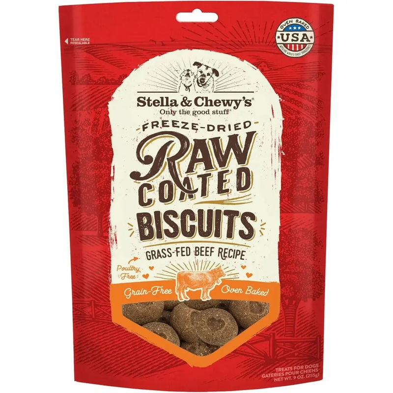 Stella & Chewys Dogs Raw Coated Biscuits Dog Treata 9Oz Beef