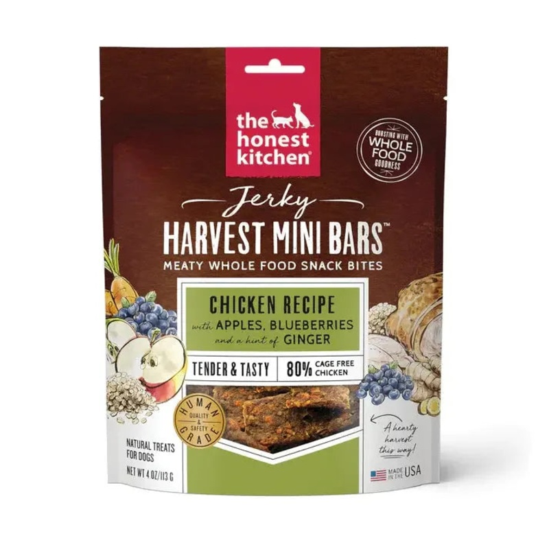 The Honest Kitchen Jerky Harvest Mini Bars Dog Treats – High Protein Meaty Whole Food Snack Bites 4oz Beef Carrots & Apples