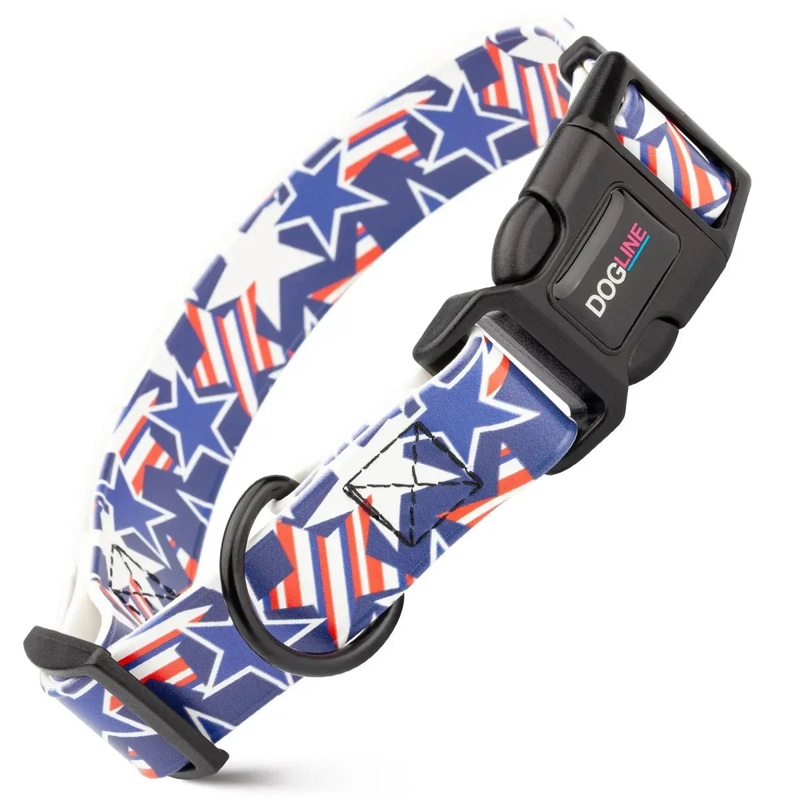 Dogline Biothane Printed Flag Dog Collar with Quick Release Buckle 3/4″W by 12-19″L Canada
