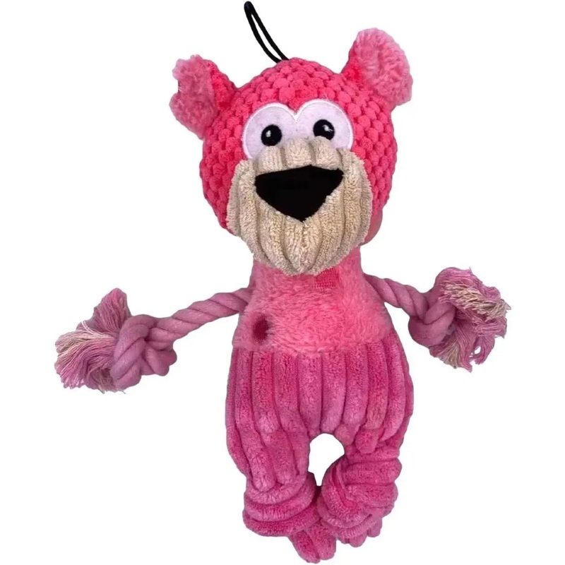 Steel Dog Polka Dot Pals Plush Dog Toy with Knotted Rope Bear