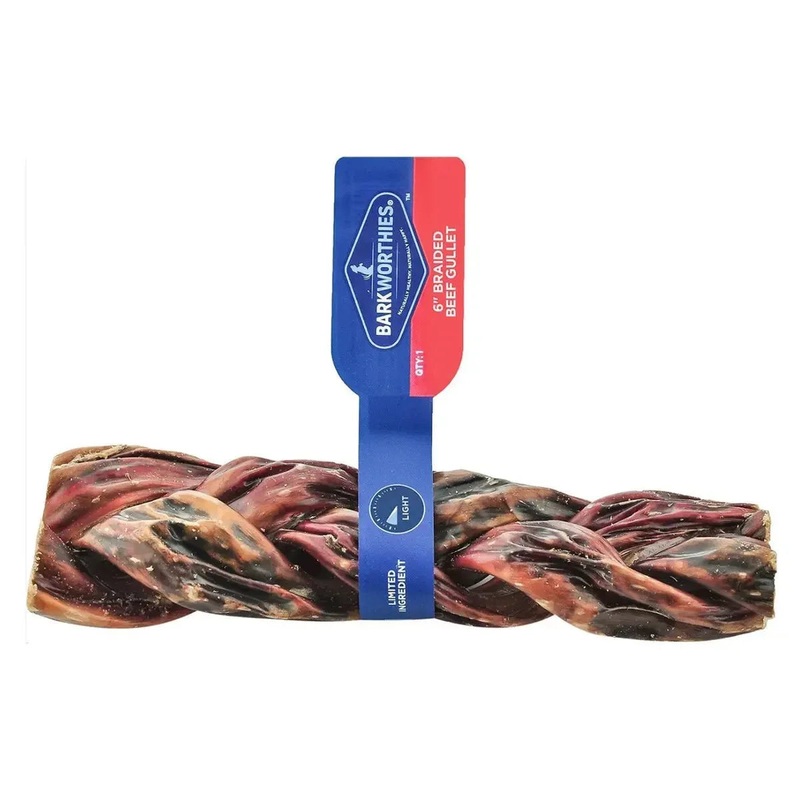 Barkworthies Braided Beef Gullet 6″ Dog Treat Individual