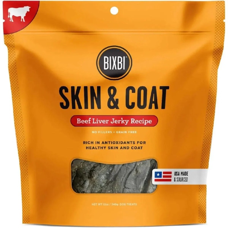 BIXBI Skin & Coat Beef Jerky Dog Treats 5 oz Beef Liver