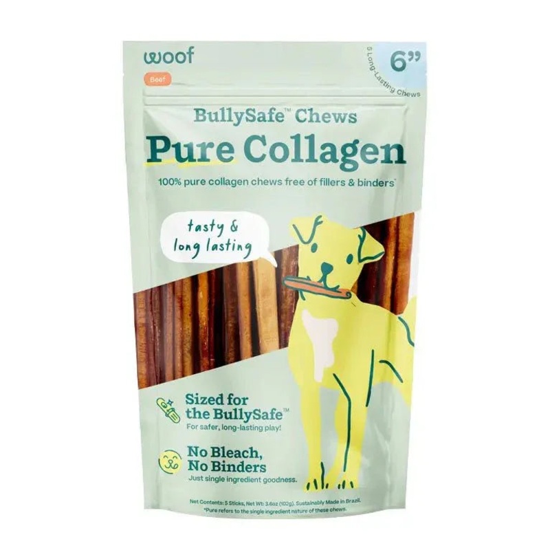 Woof Pet Bullysafe Pure Collagen Chews Dog Treat 6-inch 5 pack