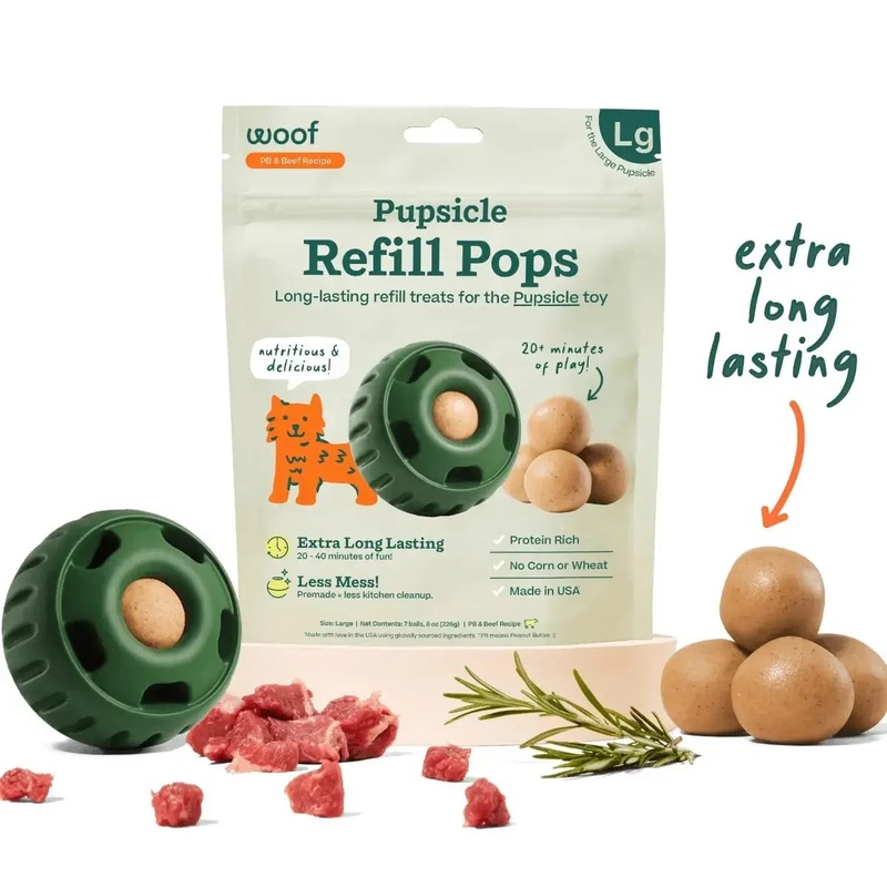 Woof Pet Pupsicle Pops Long Lasting Treats for the Pupsicle Small (6.5 oz/10 balls) Chicken and Peanut Butter