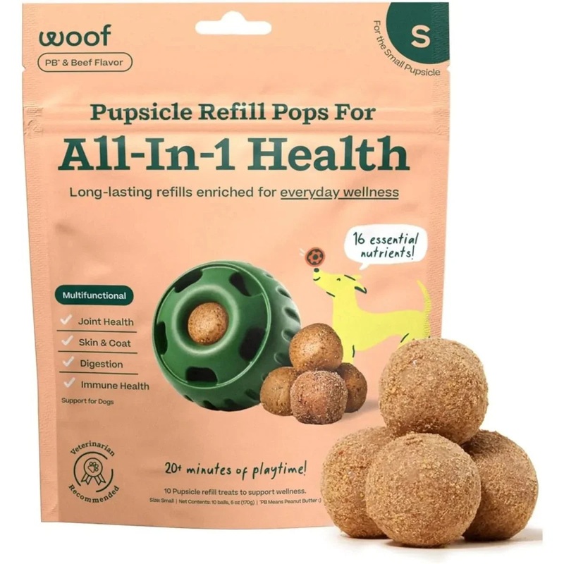 Woof Pet Pupsicle Pops Refills All-in-1 Health Beef Grain-Free Lickable Dog Treats Small (6.5 oz /10 balls)