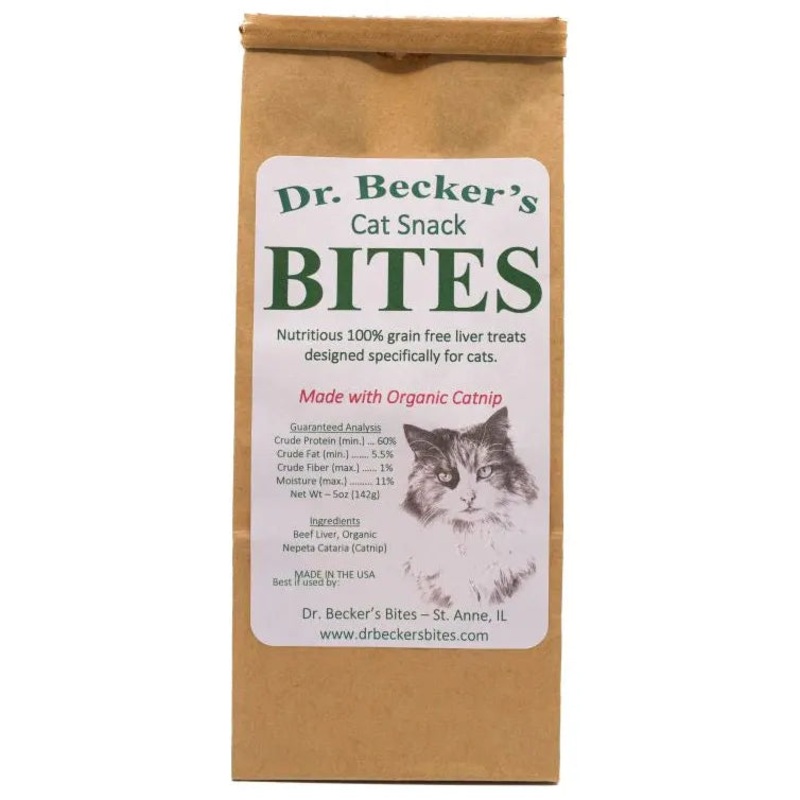 Dr. Beckers Cat Bites  100% Grain-Free Beef Liver Treats with Organic Catnip (5 oz)