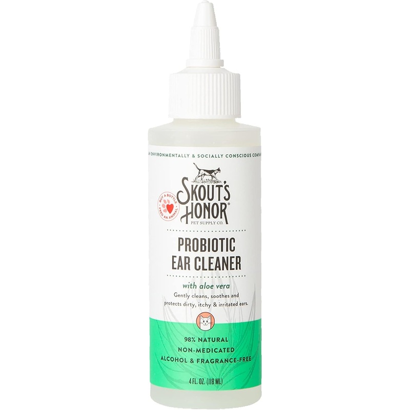 Skout’s Honor Probiotic Ear Cleaner for Cats  4oz Natural, Non-Medicated, Alcohol & Fragrance-Free