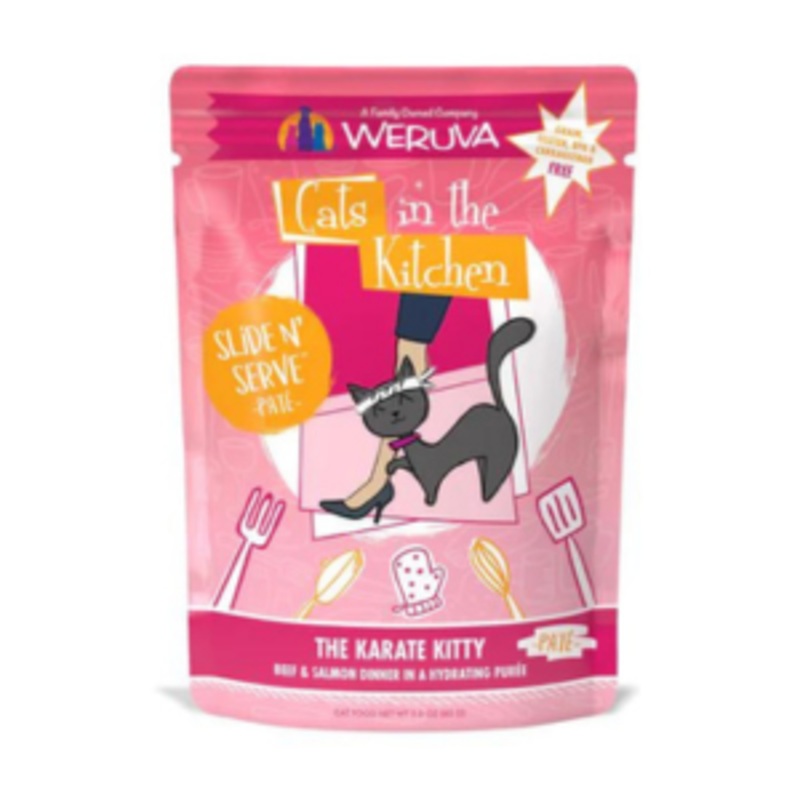 Weruva Cats in the Kitchen Pate’s The Karate Kitty Beef & Salmon Recipe Cat Food Pouches 3 oz
