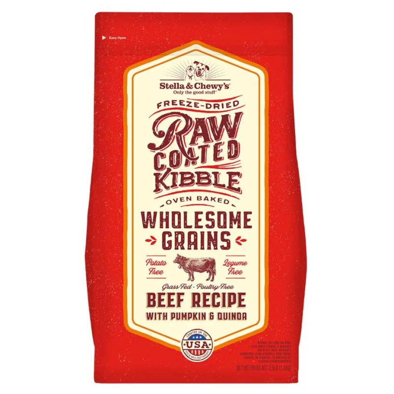 Stella & Chewy’s Wholesome Grain Beef Recipe Raw Coated Baked Kibble Dog Food 22 lbs