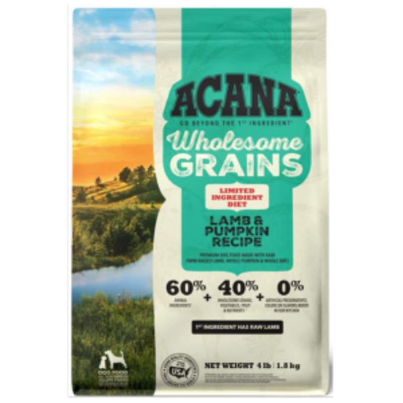 Acana Wholesome Grains Lamb & Pumpkin Recipe Dry Dog Food 4 lbs