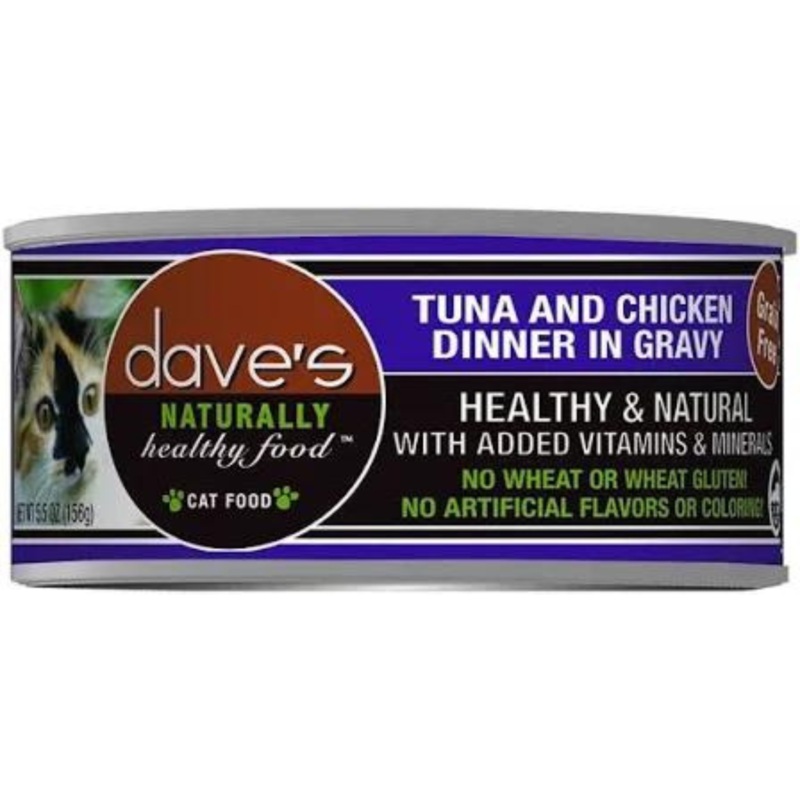 Dave’s Pet Food Naturally Healthy Grain-Free Grilled Tuna & Chicken Dinner in Gravy Canned Cat Food 5.5-oz