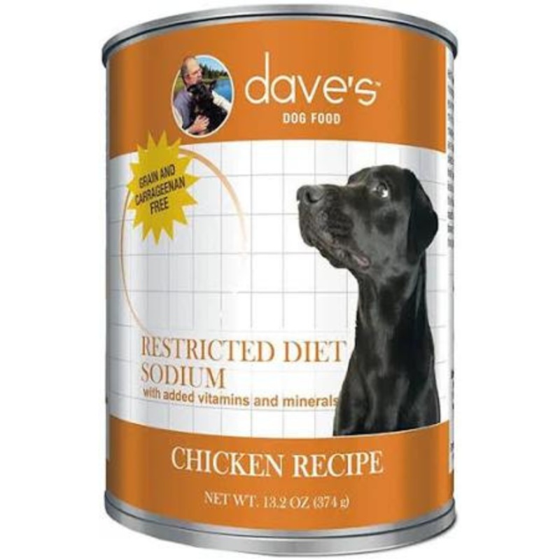 Dave’s Pet Food Restricted Sodium Chicken Recipe Grain-Free Dinner Canned Dog Food, 13.2-oz