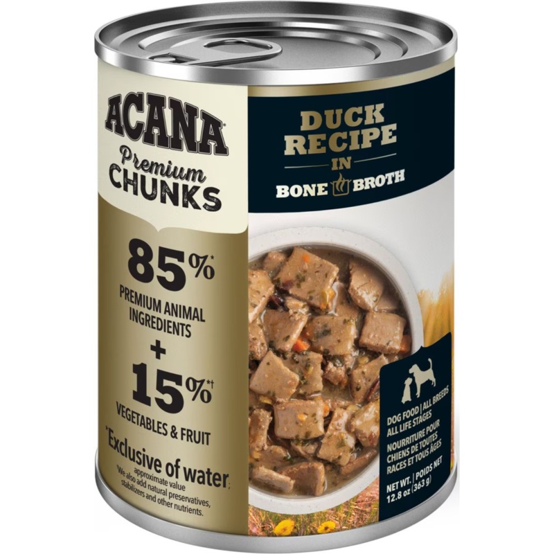 Acana Premium Chunks Duck Recipe in Bone Broth Canned Dog Food, 12.8-oz