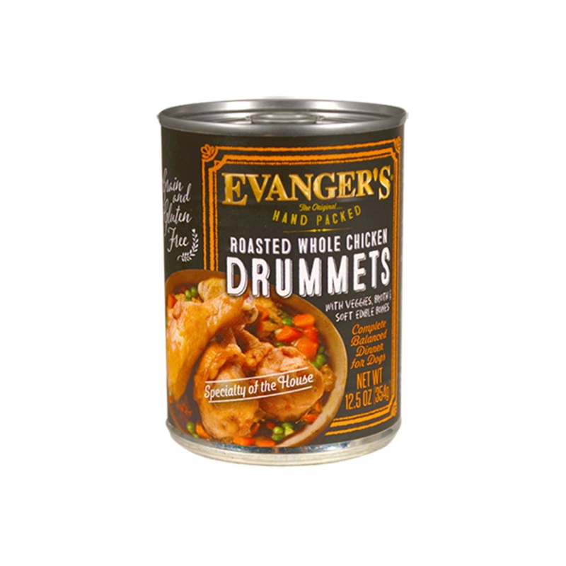 Evanger’s Grain-Free Hand Packed Roasted Whole Chicken Drummets Dinner Canned Dog Food, 12-oz