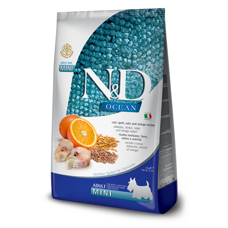 Farmina N&D Ocean Codfish & Orange Ancestral Grain Mini Adult Dry Dog Food 5.5 lbs