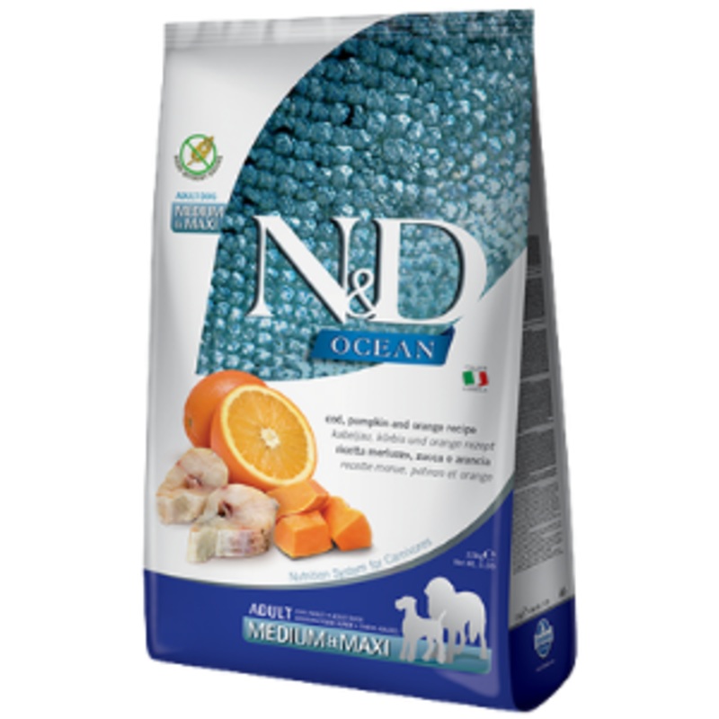Farmina N&D Ocean Codfish & Orange Grain-Free Medium & Maxi Adult Dry Dog Food 5.5 lbs