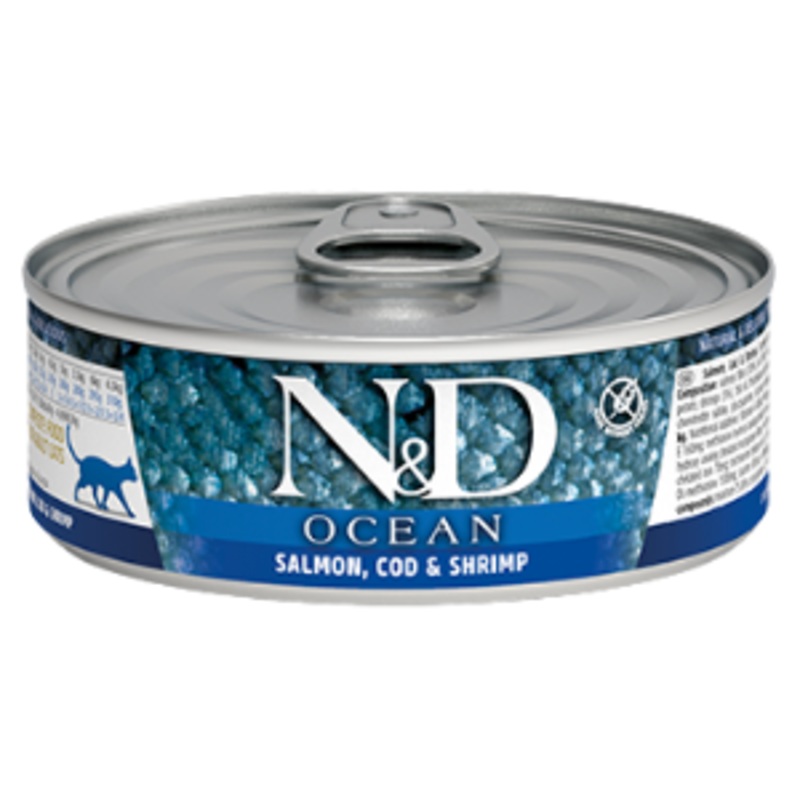 Farmina N&D Ocean Salmon, Cod & Shrimp Formula Canned Cat Food, 2.46-oz
