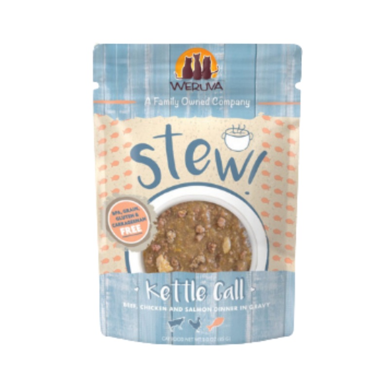 Weruva Stew! Kettle Call Beef, Chicken & Salmon Dinner in Gravy Wet Cat Food Pouches 3oz