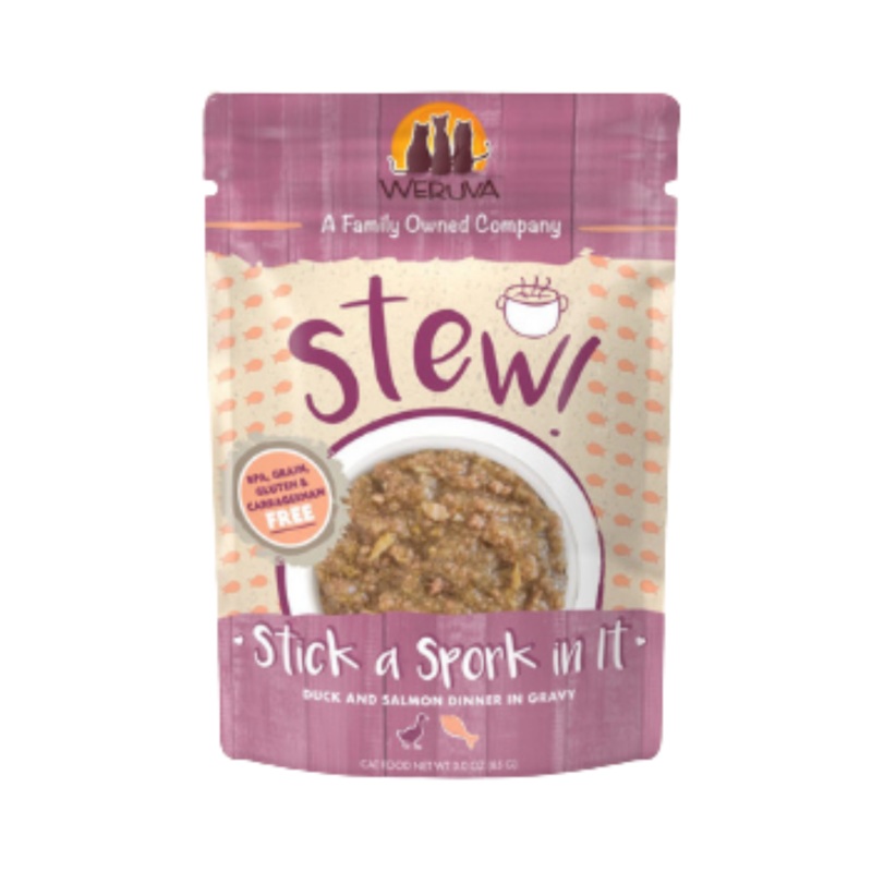 Weruva Stew! Stick a Spork in It Duck & Salmon Dinner in Gravy Wet Cat Food Pouches 3oz