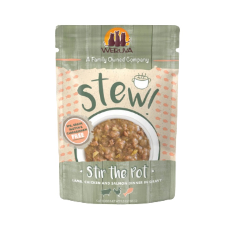 Weruva Stew! Stir the Pot Lamb, Chicken & Salmon  Dinner in Gravy Wet Cat Food Pouches 3oz