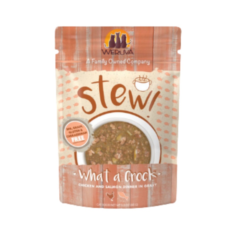 Weruva Stew! What A Crock Chicken and Salmon Dinner in Gravy Wet Cat Food Pouches 3oz