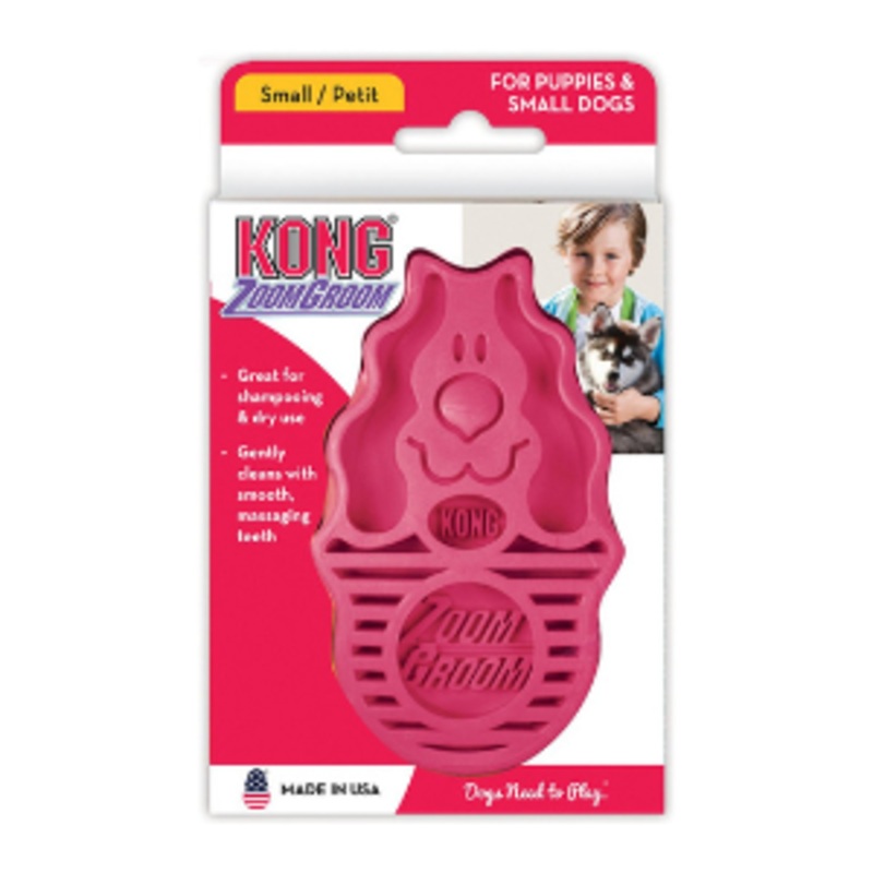 KONG Dog ZoomGroom Multi-Use Brush Raspberry Puppy