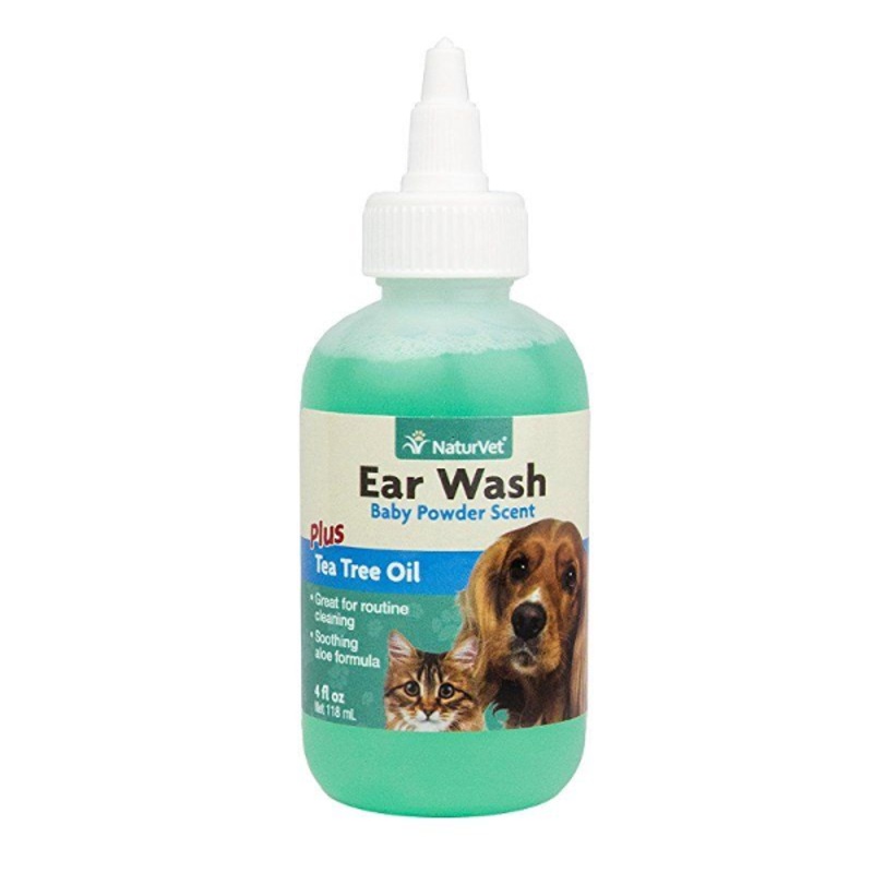 NaturVet Ear Wash with Tea Tree Oil for Dogs & Cats, 4-oz