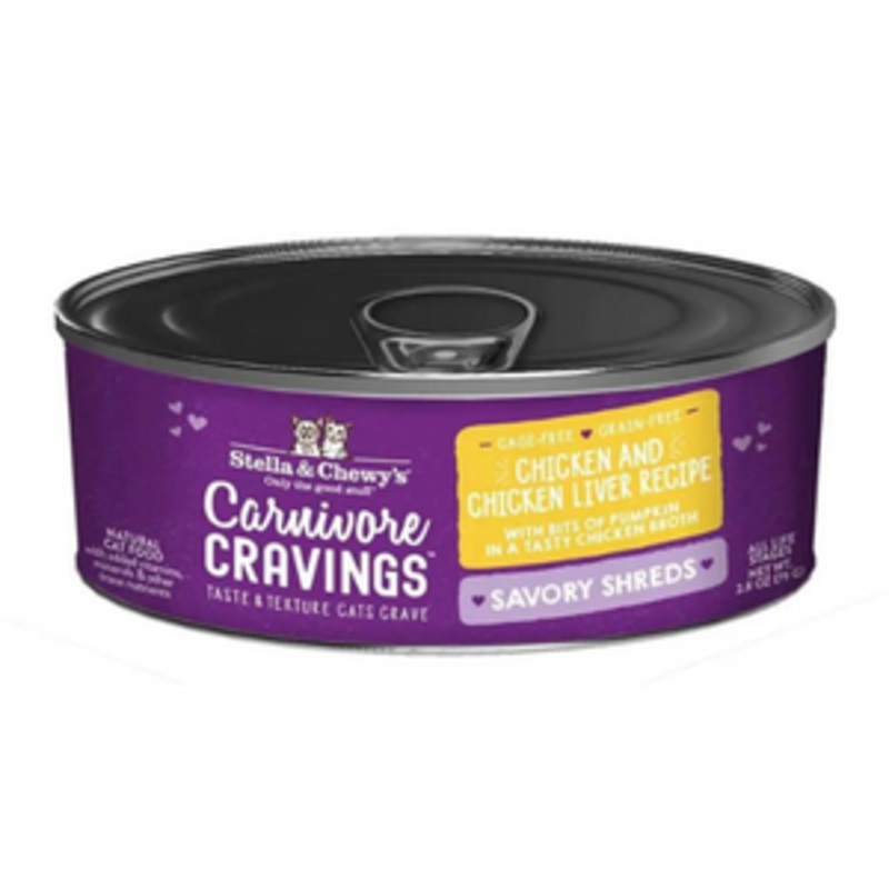 Stella & Chewy’s Carnivore Cravings Savory Shreds Chicken & Liver Recipe Cat Food 2.8 oz