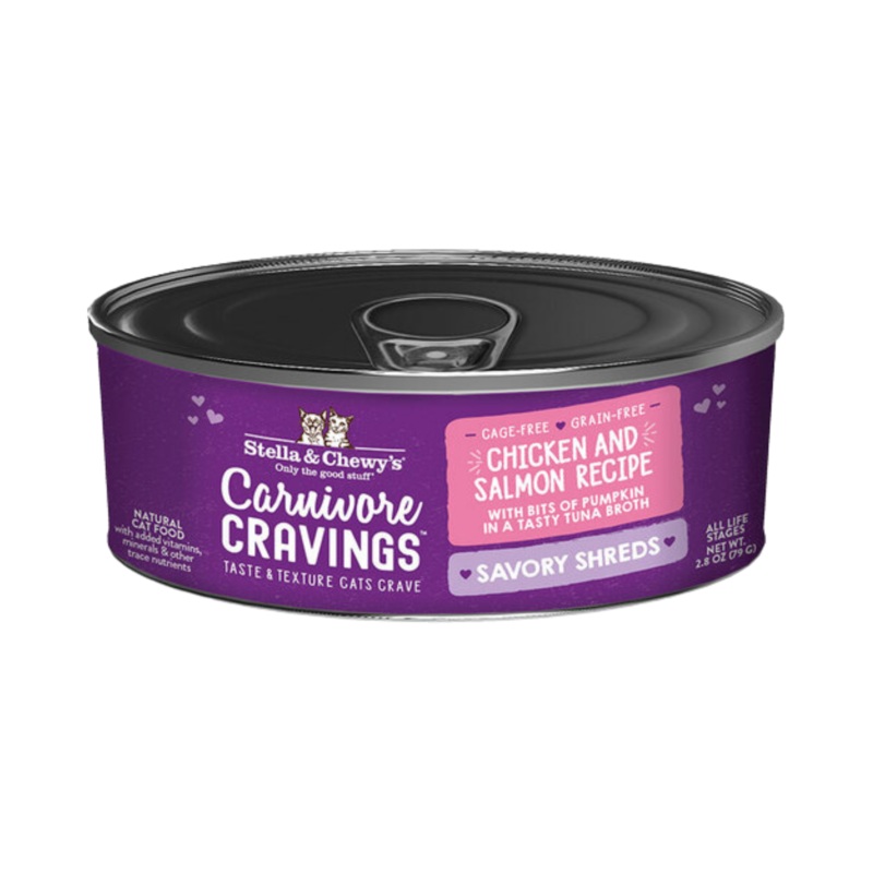 Stella & Chewy’s Carnivore Cravings Savory Shreds Chicken & Salmon Recipe Cat Food 2.8 oz