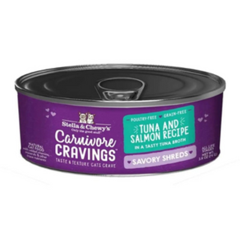 Stella & Chewy’s Carnivore Cravings Savory Shreds Tuna & Salmon Recipe Cat Food 2.8 oz