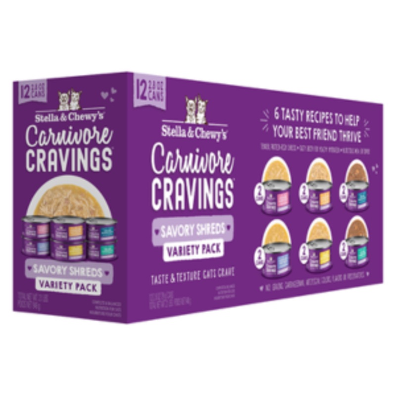 Stella & Chewy’s Cat Carnivore Savory Shreds Variety 12 pack 2.8oz Canned Cat Food